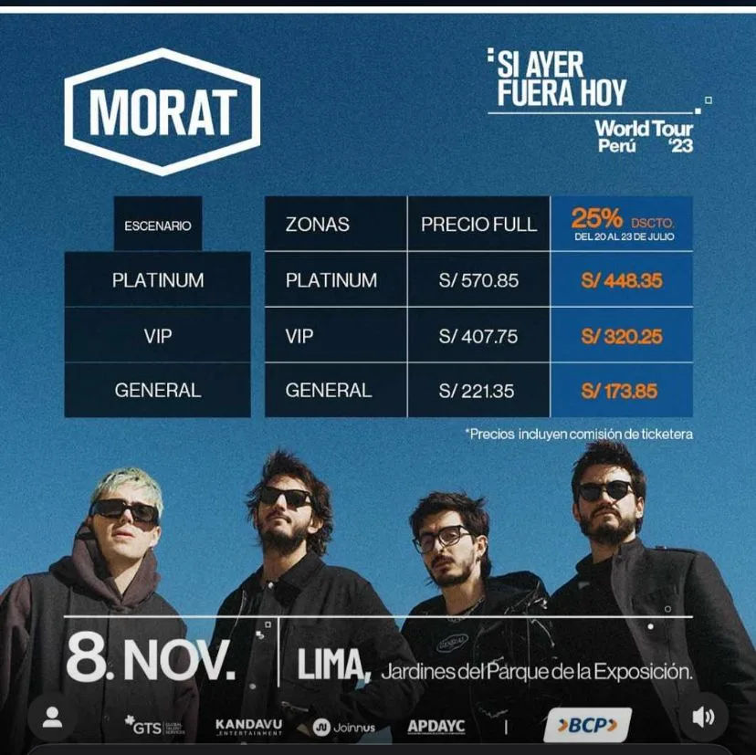 Precio de las entradas a morat en lima 2023