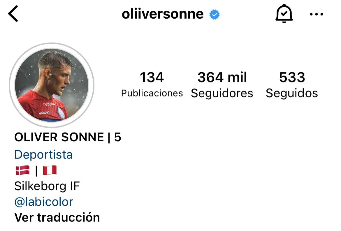 Oliver Sonne continúa con la bandera de Perú en sus redes oficiales. 
