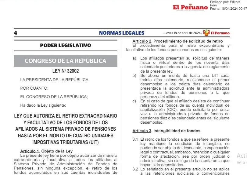 Ley De Retiro Afp En El Peruano Sin Censura